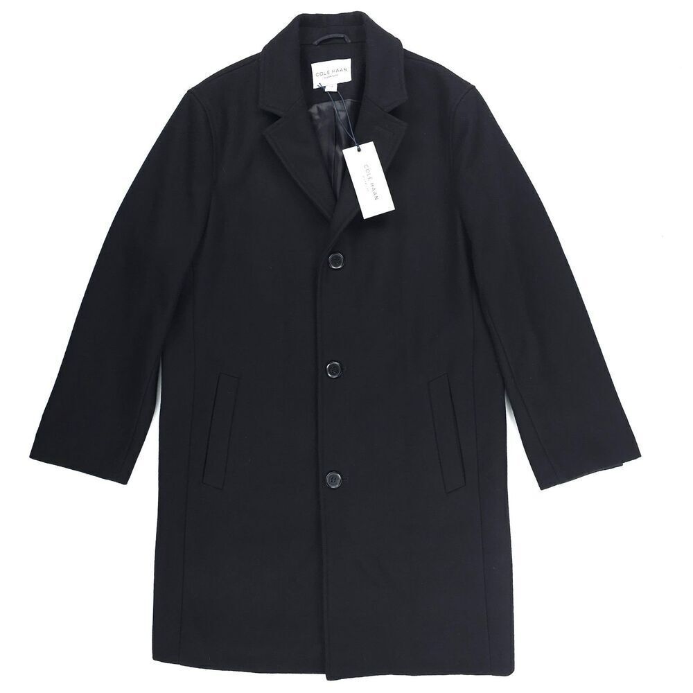 NWT Cole Haan Wool Military Car Coat Black Old Money Quiet Luxury Preppy Minimal